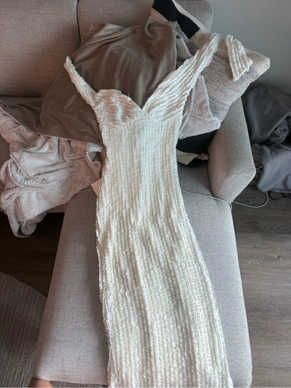 Peppermayo chantelle maxi dress- Cream Ribbed V-Neck Maxi Dress